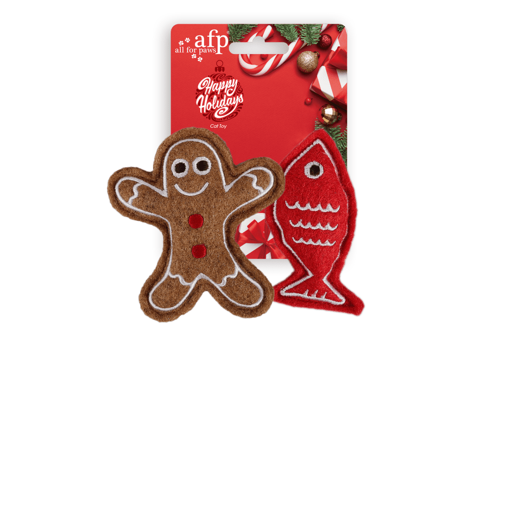 All For Paws Happy Holiday Gingerbread Man & Fish Cat Toys - PetHubb - AP8912