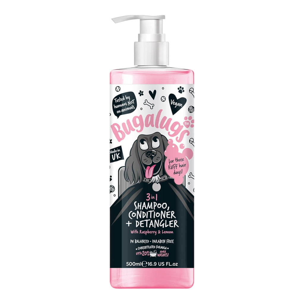 Bugalugs 3 in 1 Raspberry & Lemon Dog Shampoo, Conditioner and Detangler - PetHubb - 5056176299446