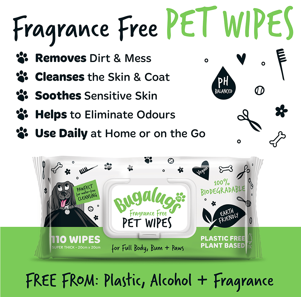 Bugalugs Fragrance Free Biodegradable Pet Wipes Pack of 110 - PetHubb - 5056176299224