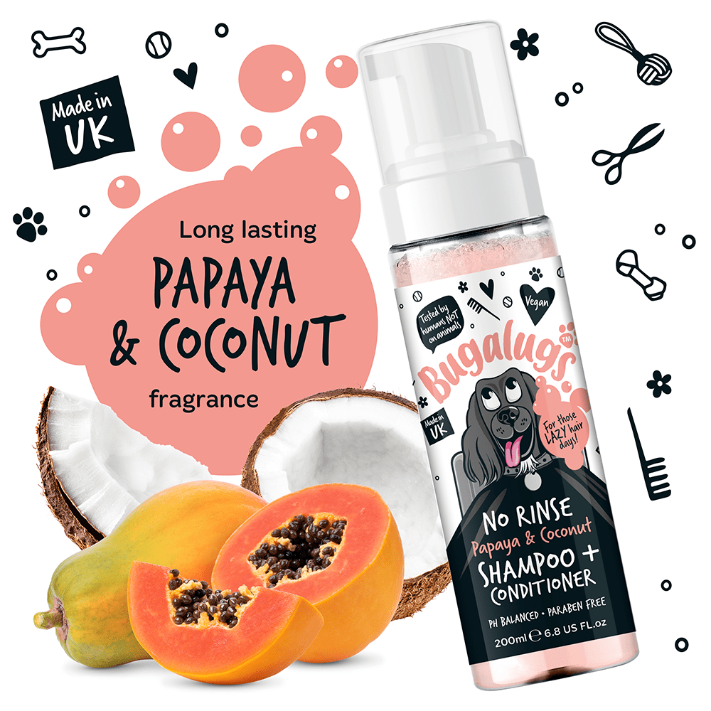 Bugalugs Papaya & Coconut No Rinse Dog Shampoo and Conditioner - PetHubb - 5056176299385