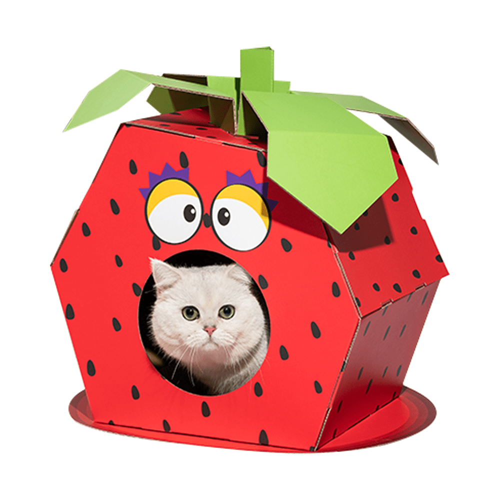 FOFOS Stawberry Cardboard Cat House with Scratching Pad - PetHubb - 6971067407078